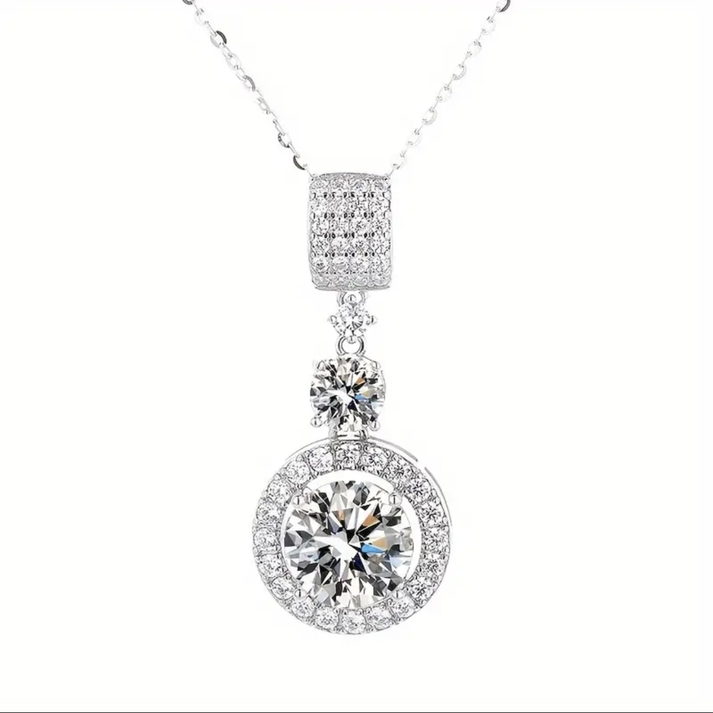 GRA Certified 6.1 CT Moissanite Diamond Brilliant Cut Halo Drop Necklace